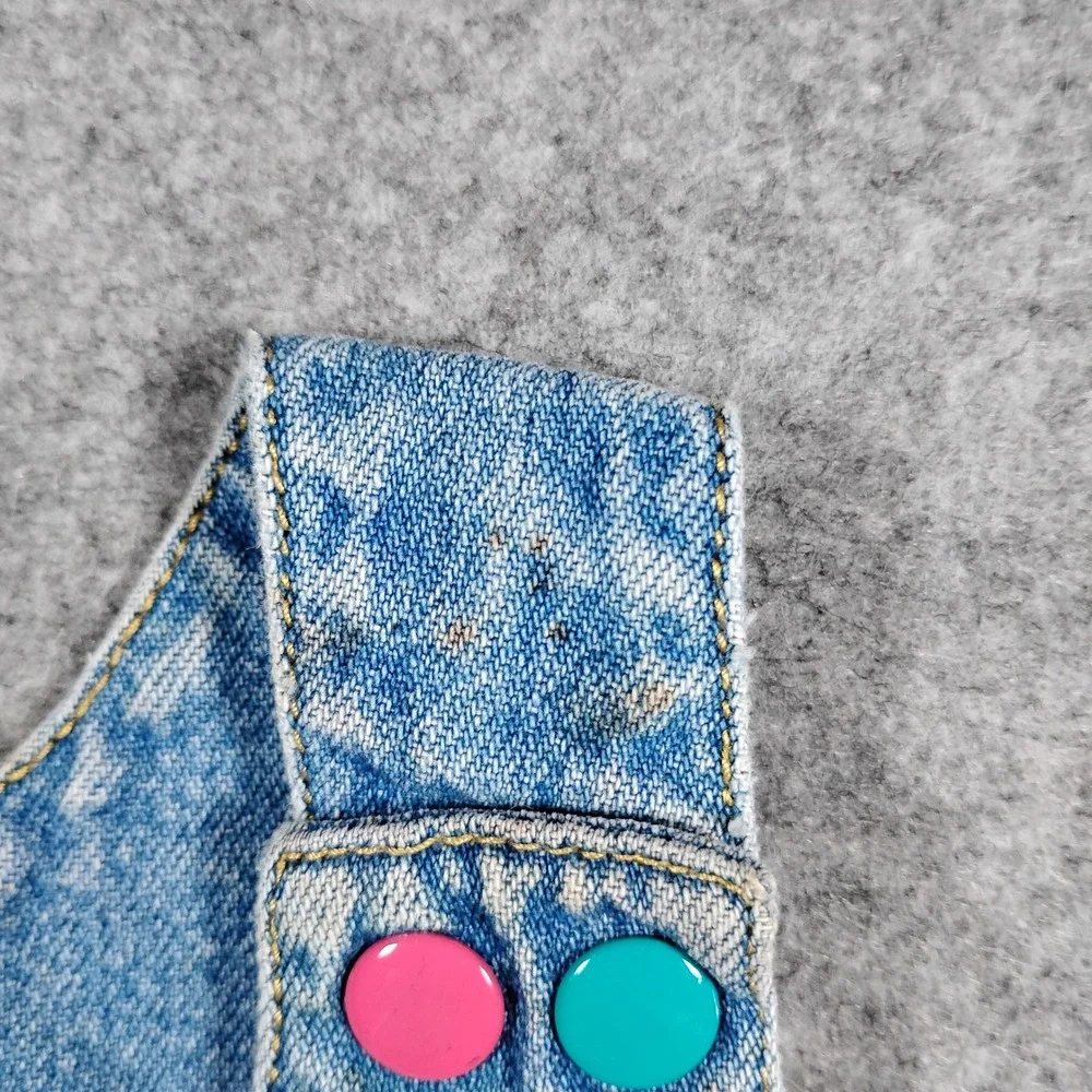 Gymboree Vintage 90s Kids Blue Denim Floral Embroidered‎ Tiered Jumper Dress M